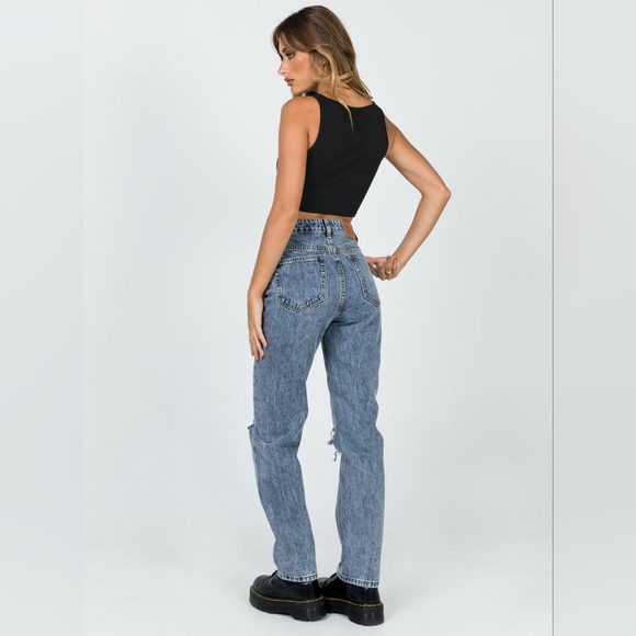 Princess Polly Intentions Straight Leg Knee Rip Denim Jeans Women's Size 8 - Picture 3 of 7